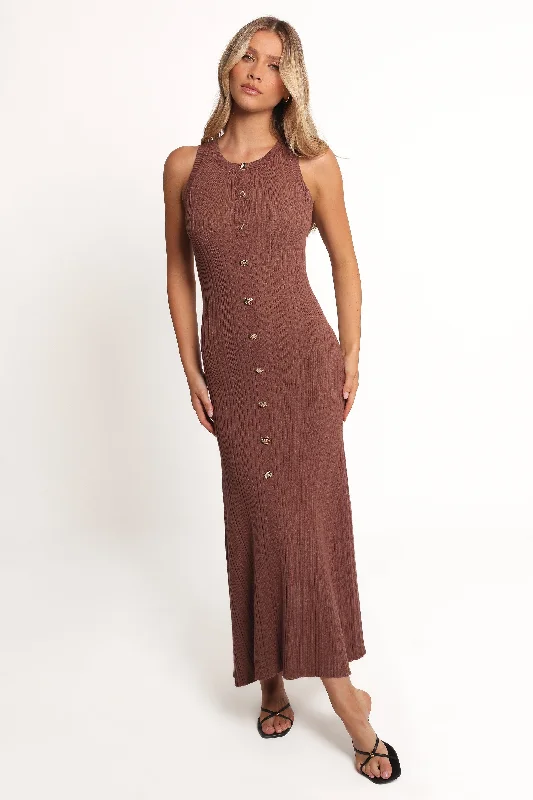 Affordable spring dresses for date nights under $50 -Lyon Maxi Knit Dress - Chocolate Brown