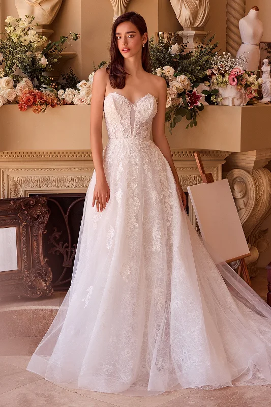 cocktail dresses with ruched bodices for flattering fit --Applique Strapless A-line Bridal Gown by Ladivine WL052