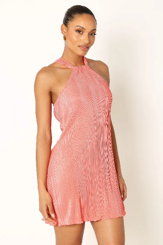 Budget-friendly party dresses for every occasion -Melody Plisse Halter Mini Dress - Coral