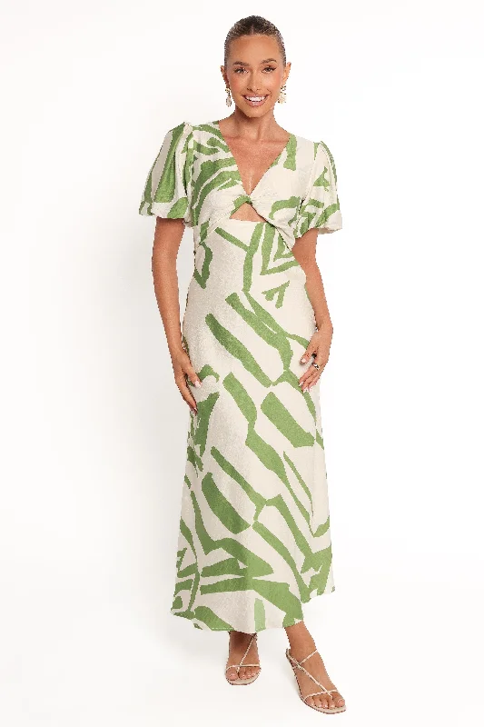 Gorgeous floral wedding guest dresses for summer outdoor weddings -Ginevra Maxi Dress - Cream/Green