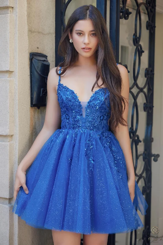 Colorful graduation dresses for a bold look -Applique Short Sleeveless A-line Dress by Nox Anabel E902