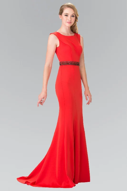 cocktail dresses with layered skirts for volume --Long Sleeveless Dress with Beaded Waist by Elizabeth K GL2306