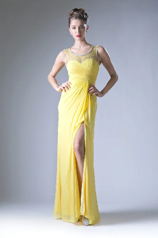 midi cocktail dresses with off shoulder design for evening events --Ruched Long Illusion Slit Dress by Cinderella Divine XP13