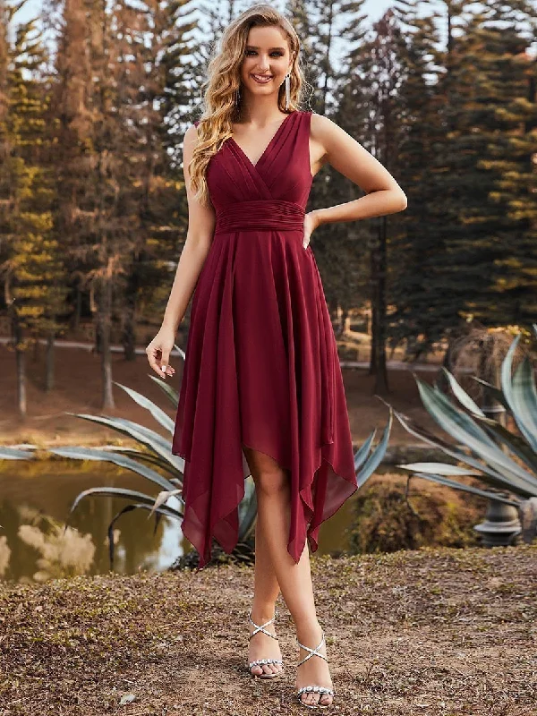 Plus size cocktail dresses for elegant gatherings -Wholesale Knee Length Chiffon Bridesmaid Dress with Irregular Hem