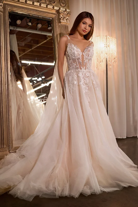 formal dresses with pleated skirts for graceful movement --Applique Cape Wedding Ball Gown by Ladivine CDS476W