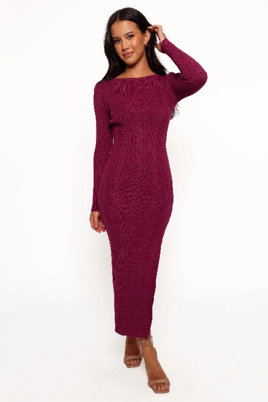 Sleek black party dresses for formal gatherings -Mattie Long Sleeve Maxi Dress - Plum