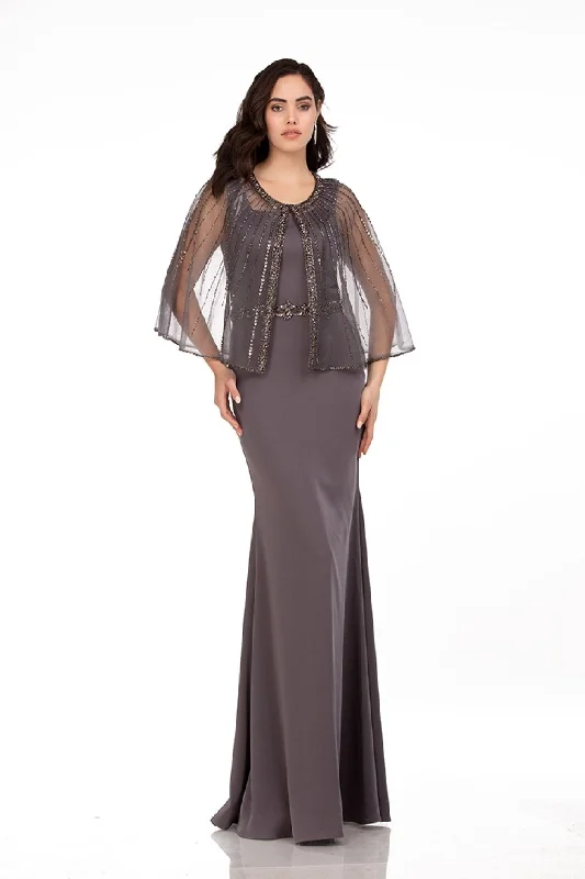 Wedding guest dresses with unique prints for a fun vibe -Sleeveless 2-Piece Capelet Gown by Abby Paris 96062W