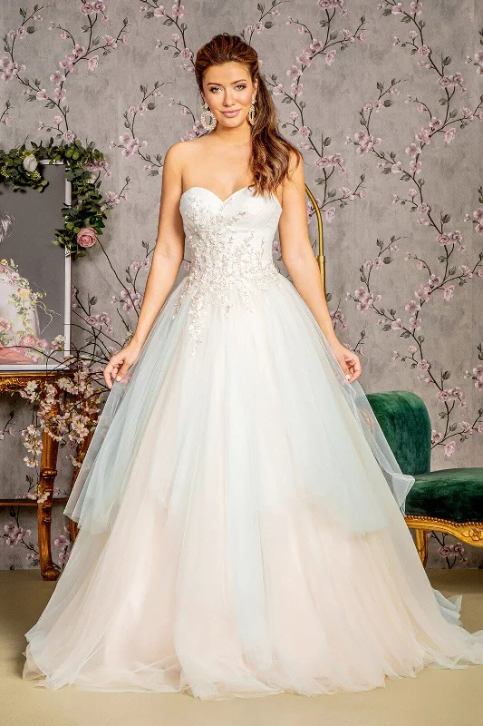 cocktail dresses with lace backs for intricate detail --Applique Strapless A-line Ball Gown by GLS Gloria GL3244