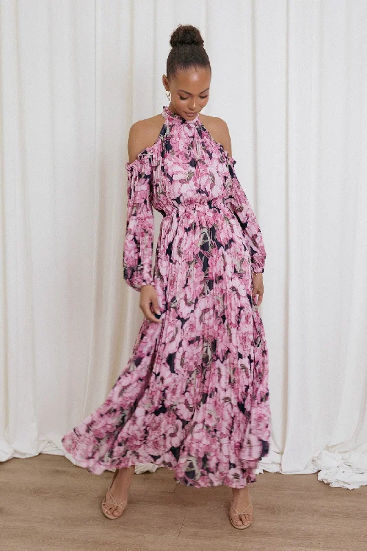 Best wedding guest dresses for small intimate gatherings -Hilary Pleated Maxi Dress - Pink Floral