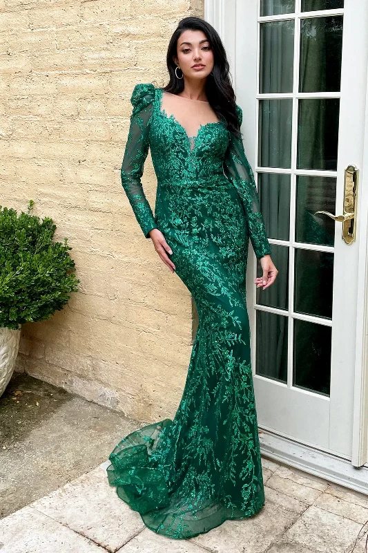 cocktail dresses with off-shoulder ruffles for feminine vibe --Long Sleeve Glitter Print Dress by Ladivine CD989