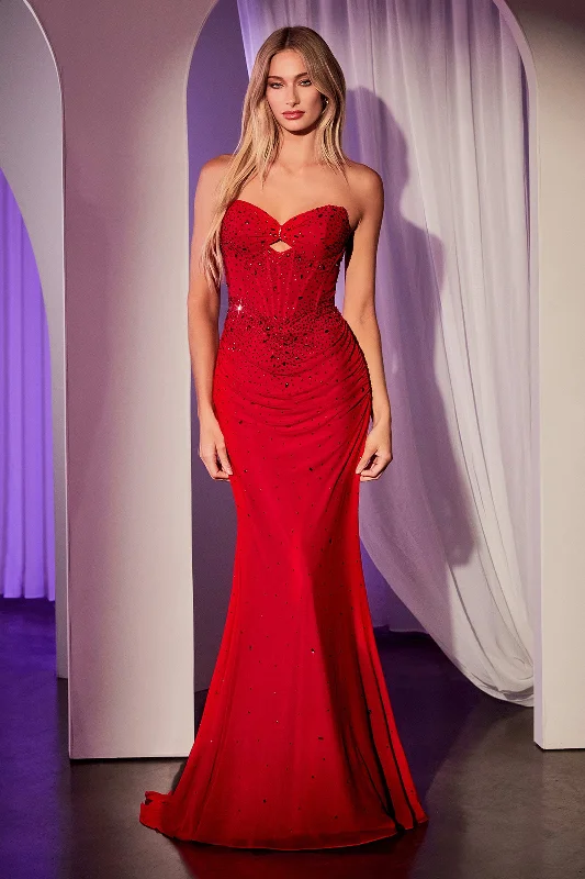 cocktail dresses with off-shoulder necklines for feminine charm --Beaded Fitted Strapless Gown by Ladivine CD768