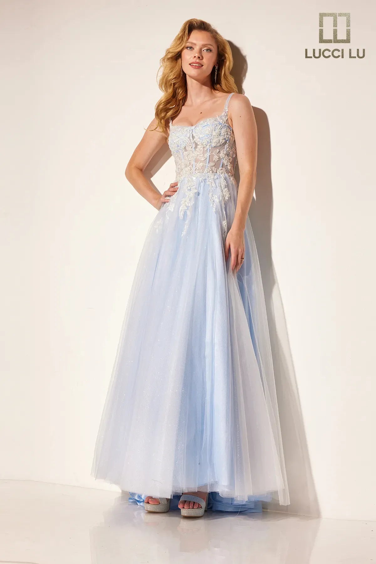 formal dresses with asymmetrical hemlines for trendy looks --Applique Sleeveless A-line Gown by Lucci Lu 1414