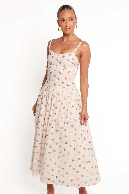Spring dresses with a tiered skirt for added volume -Oakley Maxi Dress - Yellow Floral