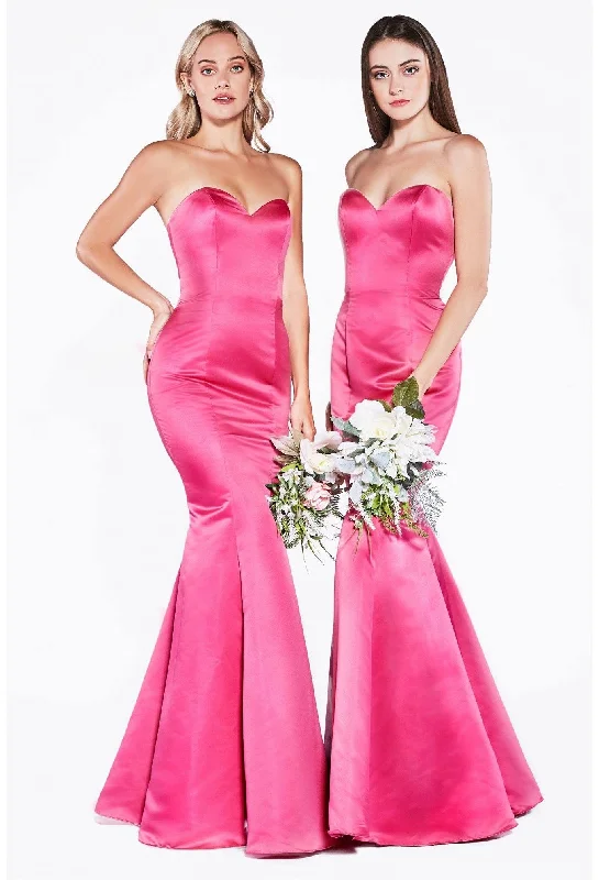 cocktail dresses with lace sleeves for modesty --Strapless Trumpet Satin Gown by Cinderella Divine 8792