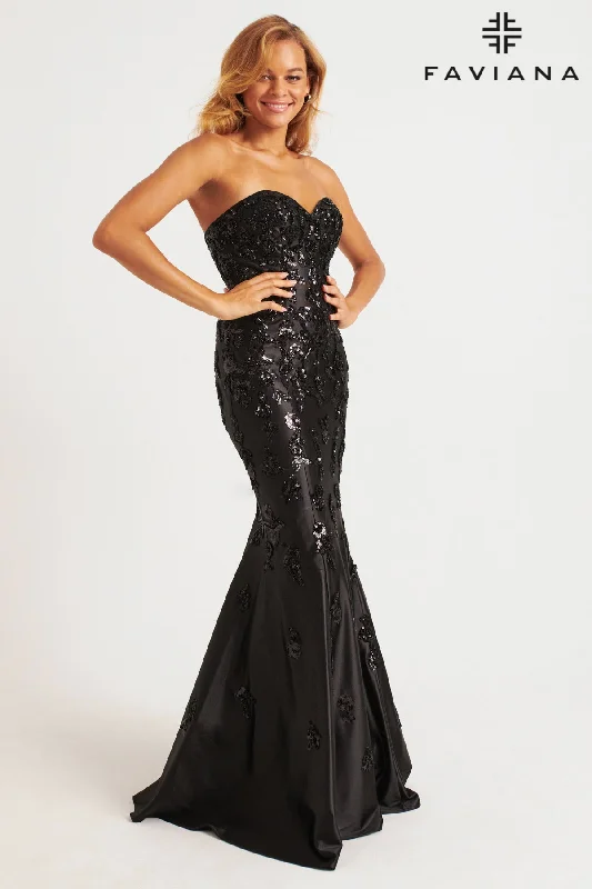 cocktail dresses with beaded straps for sparkle --Sequin Satin Strapless Mermaid Dress by Faviana 11271
