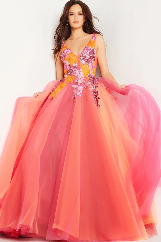 formal dresses with satin sashes for waist accentuation --Tulle Sleeveless A-line Gown by Jovani 25800