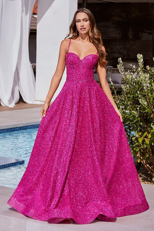 cocktail dresses with tiered skirts for playful movement --Glitter Sleeveless Corset A-line Gown by Ladivine CDS483