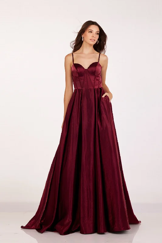 cocktail dresses with tiered skirts for playful movement --Satin Sleeveless A-line Gown by Abby Paris 90224