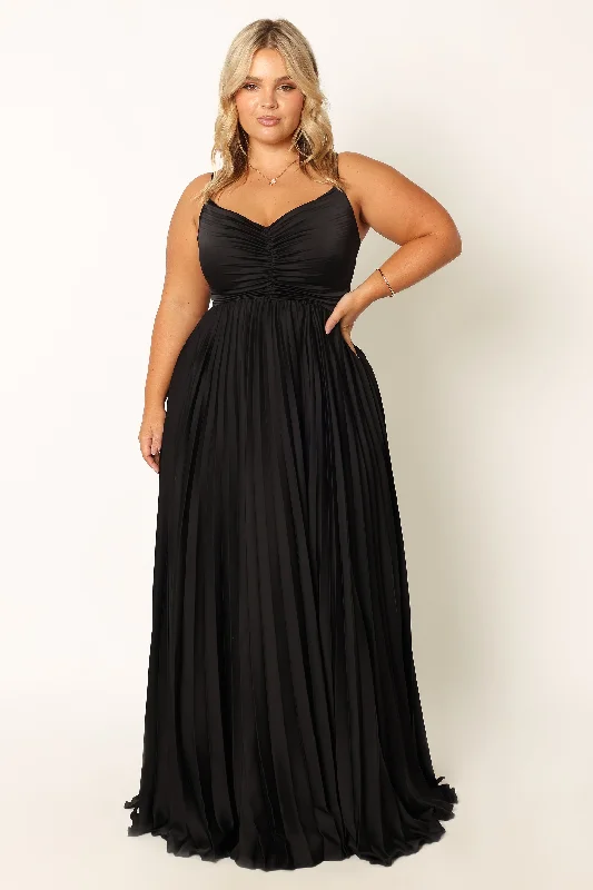 formal dresses with adjustable waist ties for comfort --Naira Pleated Maxi Dress - Black