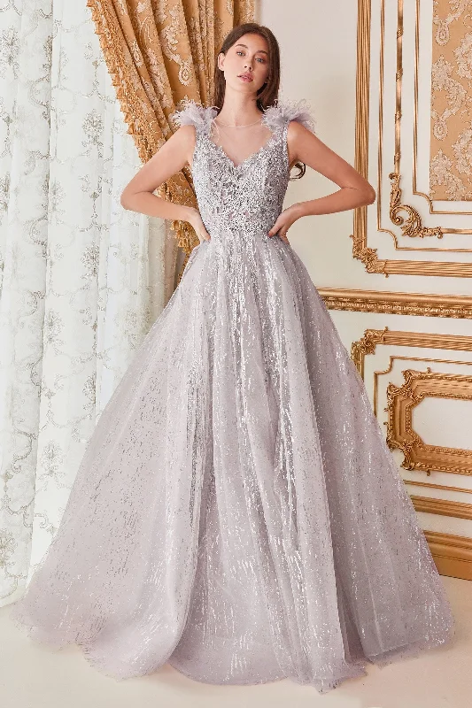 cocktail dresses with velvet fabric for winter elegance --Feather Layered Tulle Gown by Cinderella Divine B704