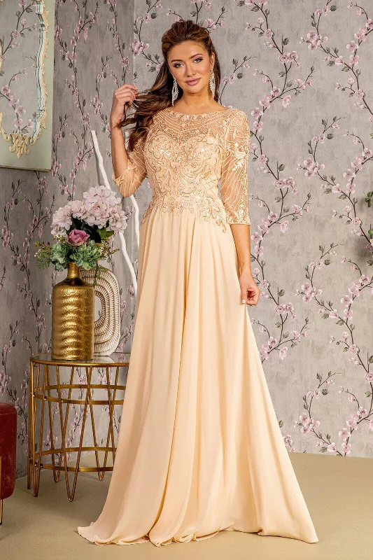 Wedding guest dresses with delicate details for a polished look -Sequin Embroidered 3/4 Sleeve Gown by GLS Gloria GL3446