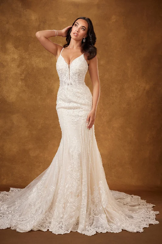 cocktail dresses with beaded bodices for sparkle --Lace V-Neck Mermaid Bridal Gown by Abby Lane 97128