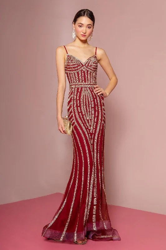 cocktail dresses with floral embroidery for romantic style --Long Jeweled Mermaid Dress with Open Back by Elizabeth K GL1543