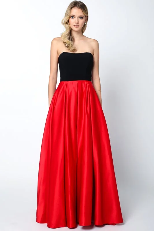formal dresses with floral embroidery for spring occasions --Two Tone Strapless Gown by Juliet 694
