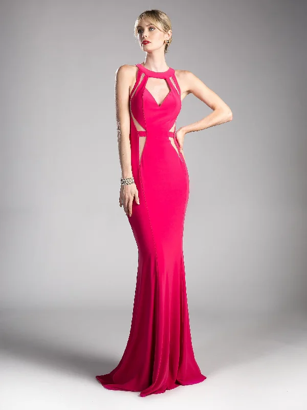 cocktail dresses with pleated skirts for elegant flow --Long Fitted Cut Out Dress by Cinderella Divine 84222