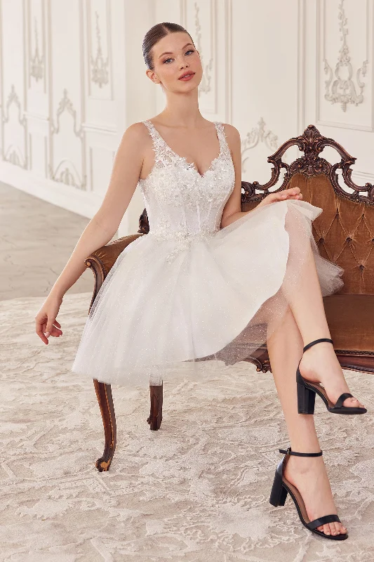 Glitter party dresses for sparkling events -Sequin Applique Short Sleeveless Tulle Dress by Ladivine CY019 - Outlet