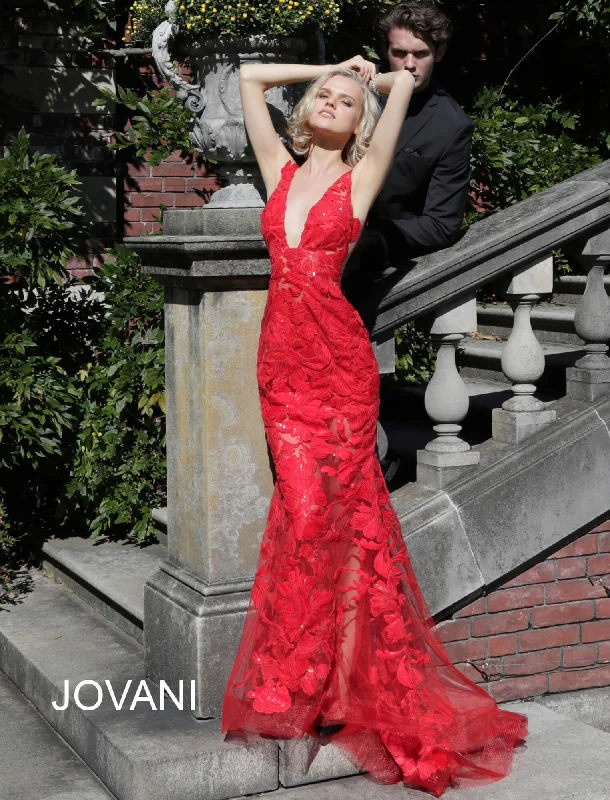 cocktail dresses with metallic fabrics for festive occasions --Embroidered Fitted Sleeveless Gown by Jovani 60283