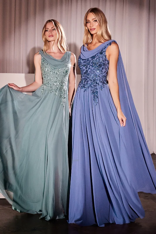 Best wedding guest dresses for vineyard-themed weddings -Chiffon Cape Sleeve A-line Gown by Ladivine CDS509