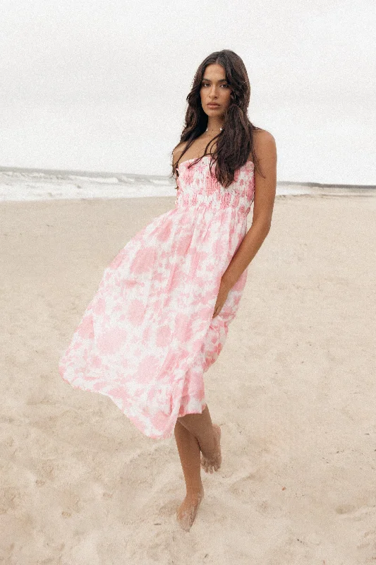 Spring dresses for a night out with a chic, edgy style -Carter Strapless Midi Dress - Pink Floral Spring dresses for a night out with a chic, edgy style -Carter Strapless Midi Dress - Pink Floral