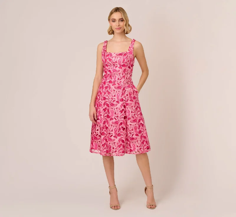 Stunning wedding guest dresses for fall celebrations -Tonal Lace Sleeveless Midi Dress With Pockets In Electric Pink
