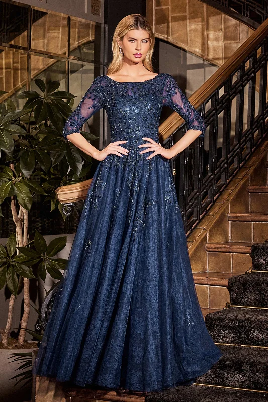 Best wedding guest dresses for chic and modern events -Lace Tulle 3/4 Sleeve A-line Gown by Ladivine CK2401 - Outlet
