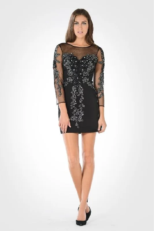Graduation dresses with a sweetheart neckline for a romantic touch -Embellished Sheer Short Dress with Sleeves by Poly USA 7754