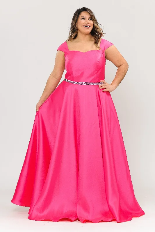 Bohemian wedding guest dresses for beach ceremonies -Plus Size Long Cap Sleeve Dress with Corset Back by Poly USA W1104