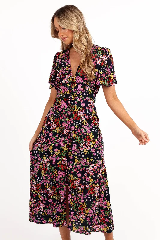 cocktail dresses with pockets for convenience and style --Owena Midi Dress - Midnight Daisy