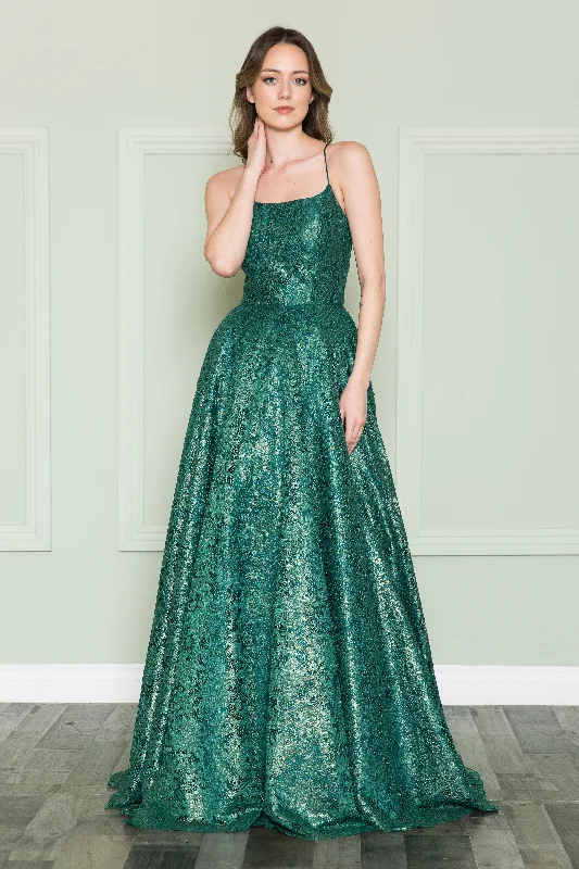cocktail dresses with layered tulle skirts for volume --Long A-line Lace Dress by Poly USA 8862