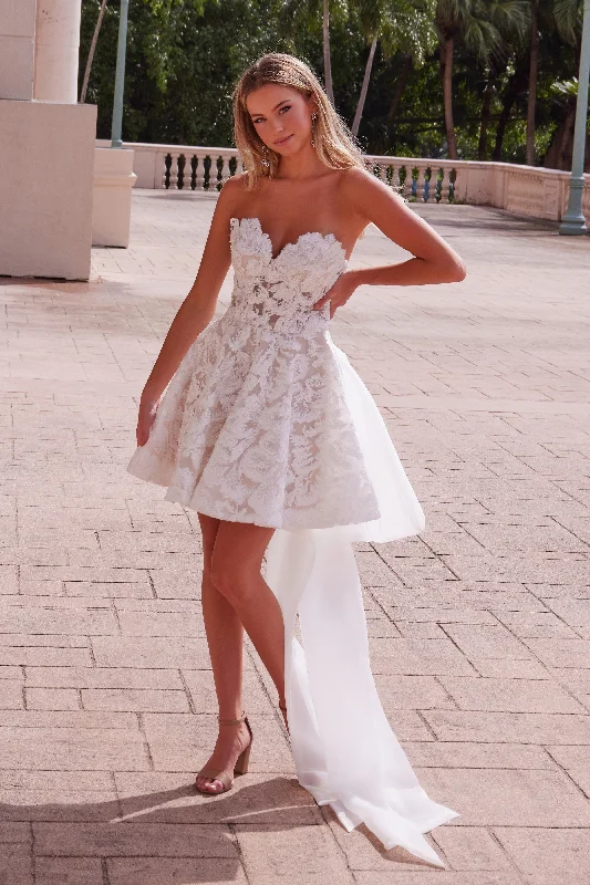 Plus size cocktail party dresses for weddings -Embroidered Short Strapless Dress by Nox Anabel JQ1017