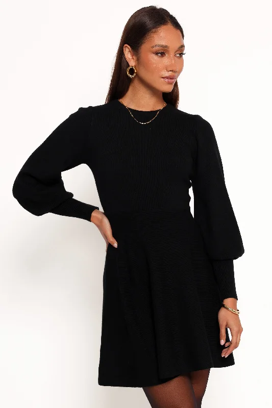 High-end cocktail party dresses for VIP events -Gigi Long Sleeve Mini Dress - Black