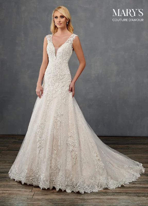 Bright yellow dresses for sunny day parties -Fitted Lace Wedding Dress by Mary's Bridal MB4105