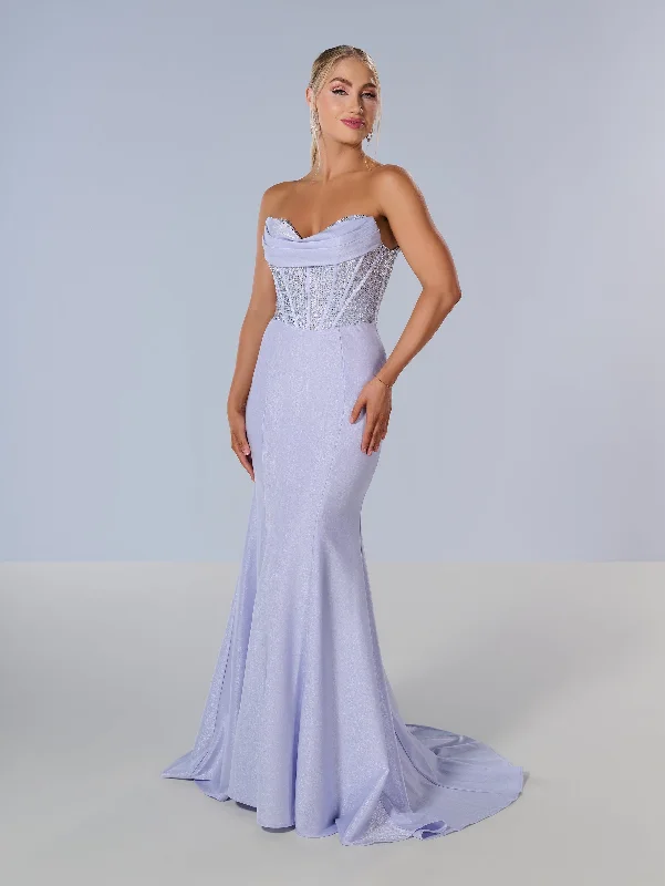 formal dresses with satin fabric for smooth texture --Fitted Off Shoulder Corset Gown by Tiffany Designs 16193
