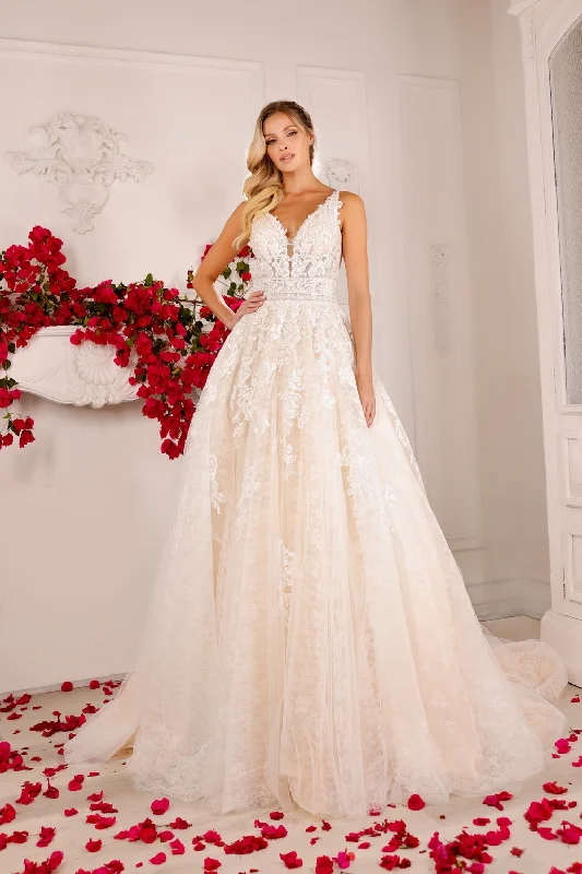 Chic and simple wedding guest dresses for minimalists -Applique Sleeveless Bridal Gown by Abby Lane 97125 Chic and simple wedding guest dresses for minimalists -Applique Sleeveless Bridal Gown by Abby Lane 97125