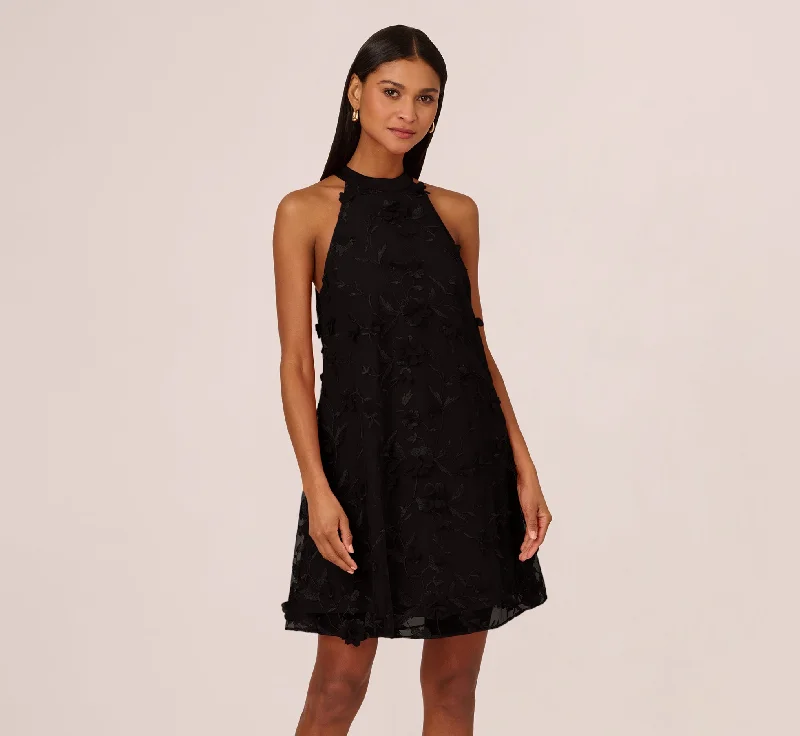 Wedding guest dresses with eye-catching prints for a bold look -3D Floral Embroidered Trapeze Dress With Open Bow Back In Black