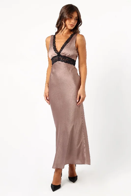 Wedding guest dresses with shimmer for evening events -Brennan Maxi Slip Dress - Mocha