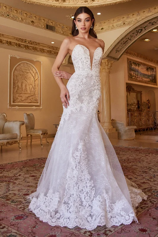Wedding guest dresses that pair well with gold accessories -Strapless Lace Wedding Dress by Cinderella Divine CD928