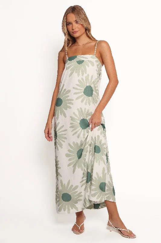 Classy satin cocktail dresses for evening affairs -Wilson Maxi Dress - Green Floral