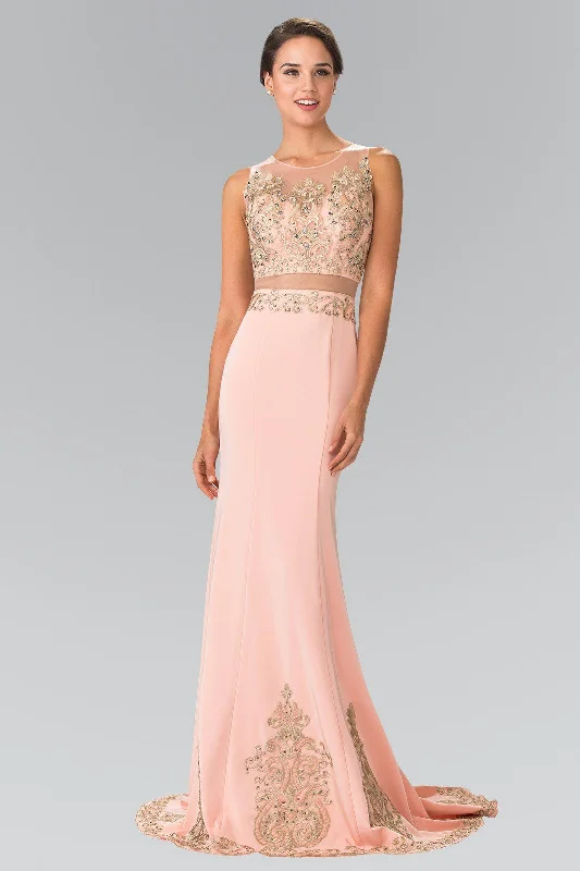 formal dresses with mesh sleeves for subtle coverage --Mock Two-Piece Embroidered Illusion Dress by Elizabeth K GL2248