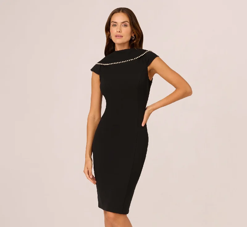 Spring dresses with lace details for a romantic vibe -Roll Neck Pearl Midi Dress In Black